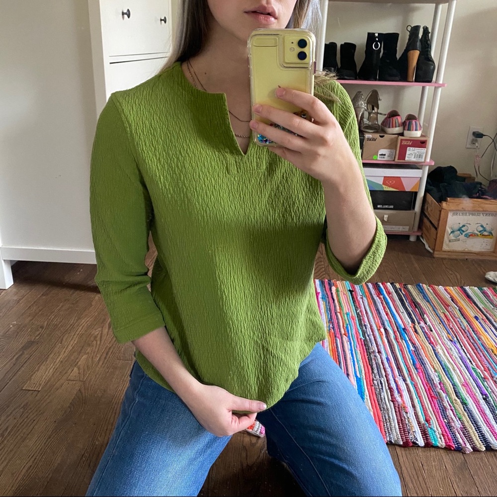 Eileen Fisher Green Textured Tunic Top Size Small - Picture 3 of 6
